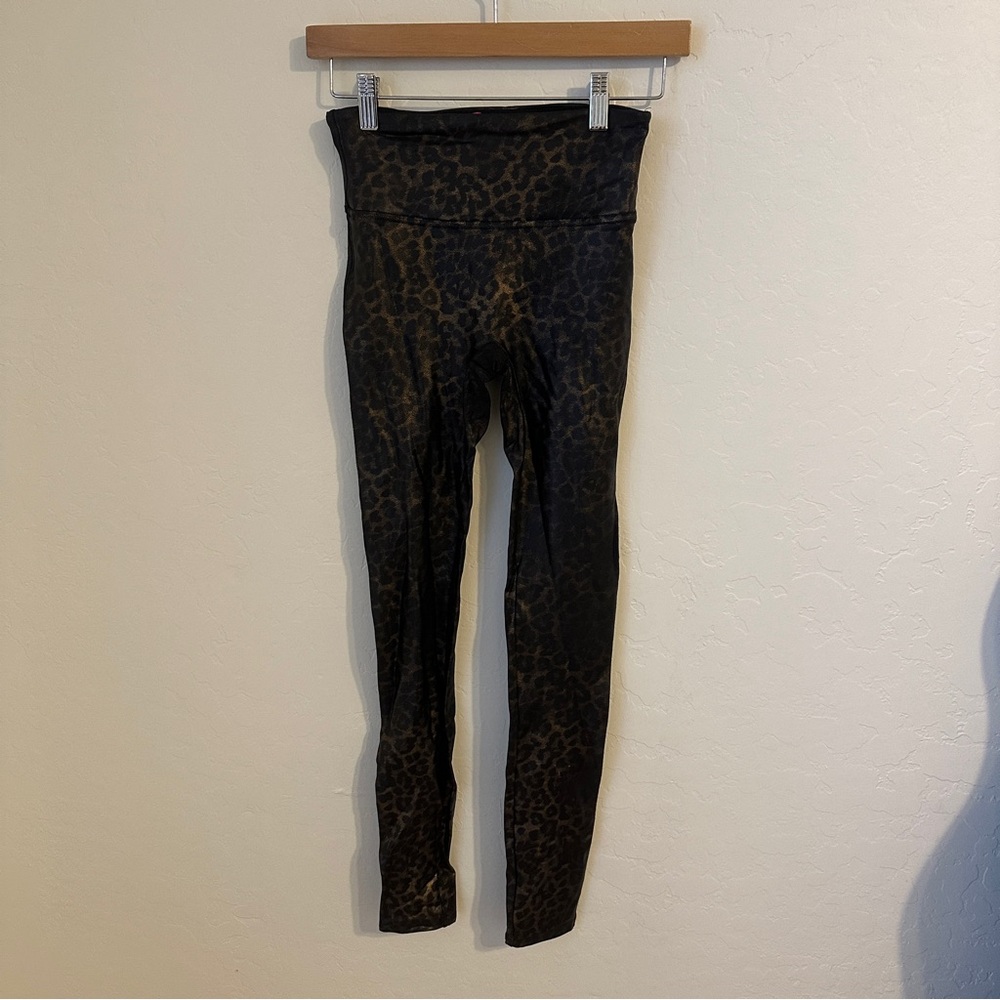 SPANX Faux Leather Leopard Leggings Leopard Shine Small Petite 20270R